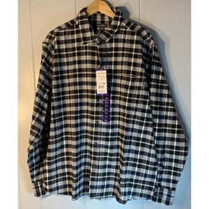 NWT EDDIE BAUER 2 XL MENS BRISTOL FLANNEL Black Blue Plaid Relaxed Fit